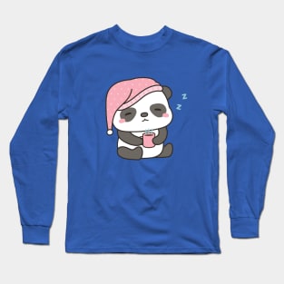 Cute Sleepy Little Panda With Coffee Long Sleeve T-Shirt